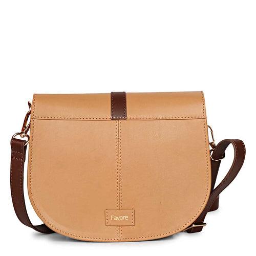 Favore Women Beige Leather Saddle Bags