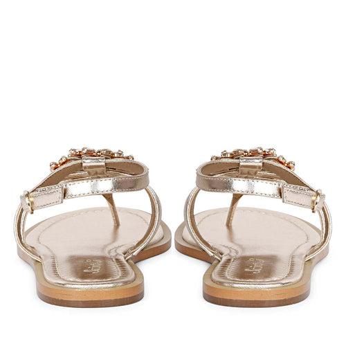 Saint Jenna Silver Stone Adorned Platin Leather Flat Sandals