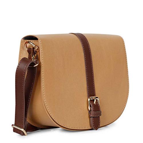 Favore Women Beige Leather Saddle Bags