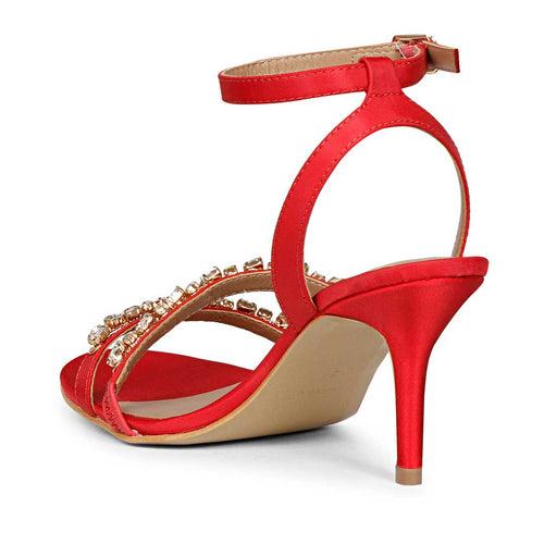 Saint Isla Stone embellished Red Leather Strappy Stilettos