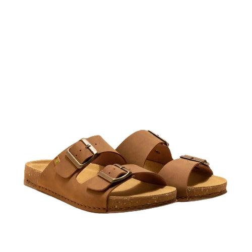 El Naturalista Wood Embellished Leather Block Sandals with Buckle