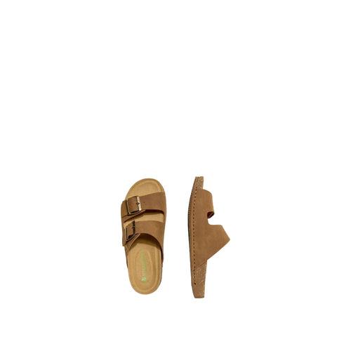 El Naturalista Wood Embellished Leather Block Sandals with Buckle