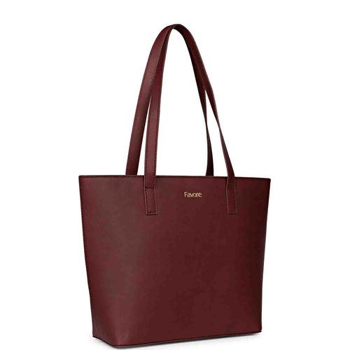 Favore Textured Burgundy Leather Structured Shoulder Bag With a Small Pouch