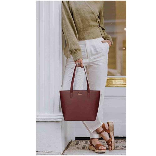 Favore Textured Burgundy Leather Structured Shoulder Bag With a Small Pouch