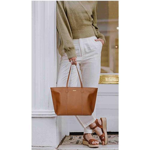 Favore Tan Womens  Leather Structured Shoulder Bag