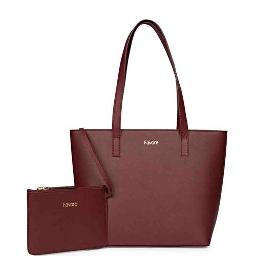 Favore Textured Burgundy Leather Structured Shoulder Bag With a Small Pouch