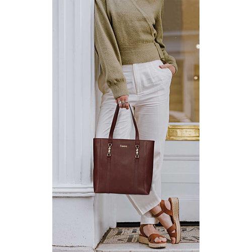 Favore Maroon Womens Leather Shopper Tote Bag