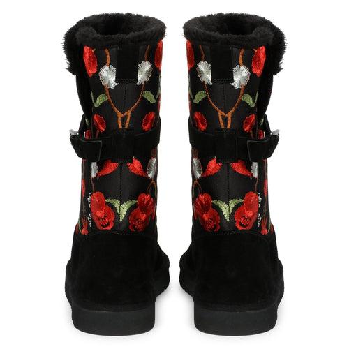 Gloire Buckle Décor Floral Embroidery Snug Boots