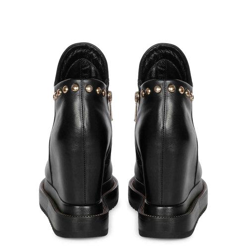 Saint Emily Black Leather Inner Wedge Heel Ankle Boots