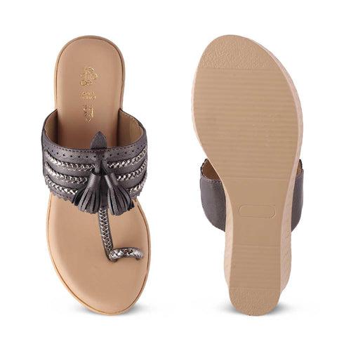 The Makol Pewter Women's Dress Wedge Sandals Tresmode