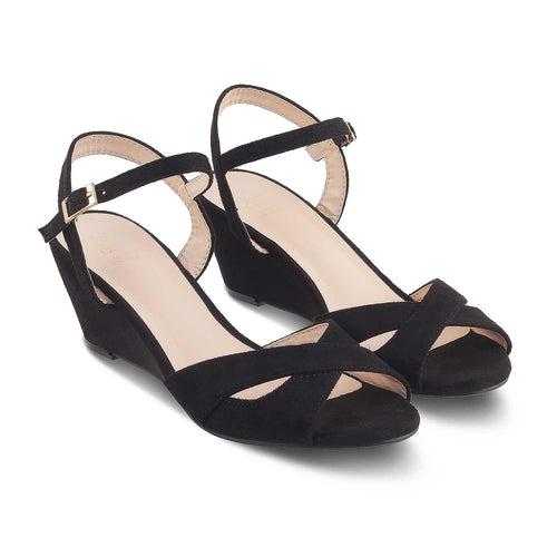 The Romak Black Women's Dress Wedge Sandals Tresmode