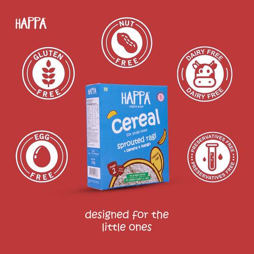 Happa Organic Trial Pack of Cereal (Ragi Cereal + Oatmeal Cereal + Brown Rice Cereal) ,8 Pouches, 6 Months