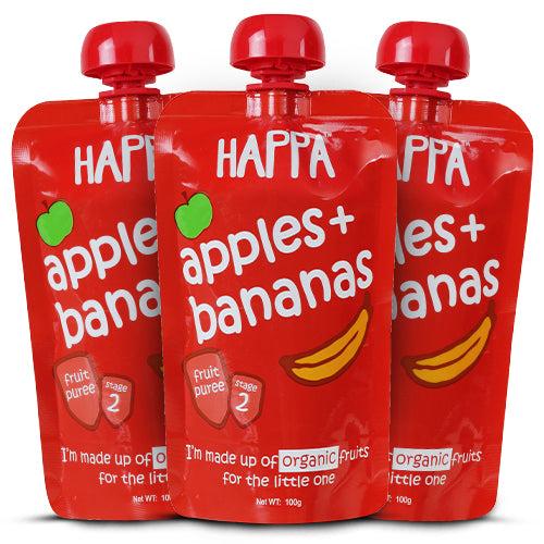 Happa 100% natural & pure Apple + banana fruit puree (Pack of 3)