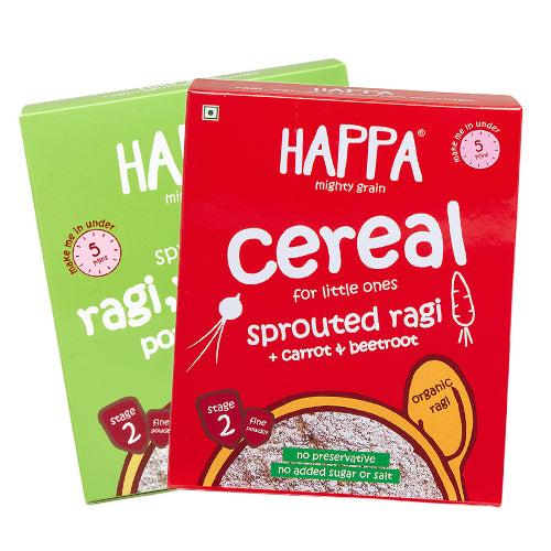 Happa Organic Ragi Cereal Mix- Ragi-Ragi and Ragi+Carrot+Beetroot- Pack of 2, 200 Gram Each