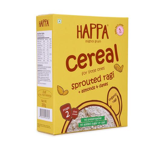 Happa Organic Ragi Cereal Mix- Ragi+Almonds+Dates and Ragi+Banana+Mango- Pack of 2, 200 Gram Each