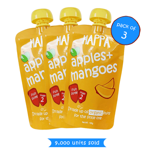 Happa 100% natural & pure Apple+Mango Fruit Puree (Pack of 3)
