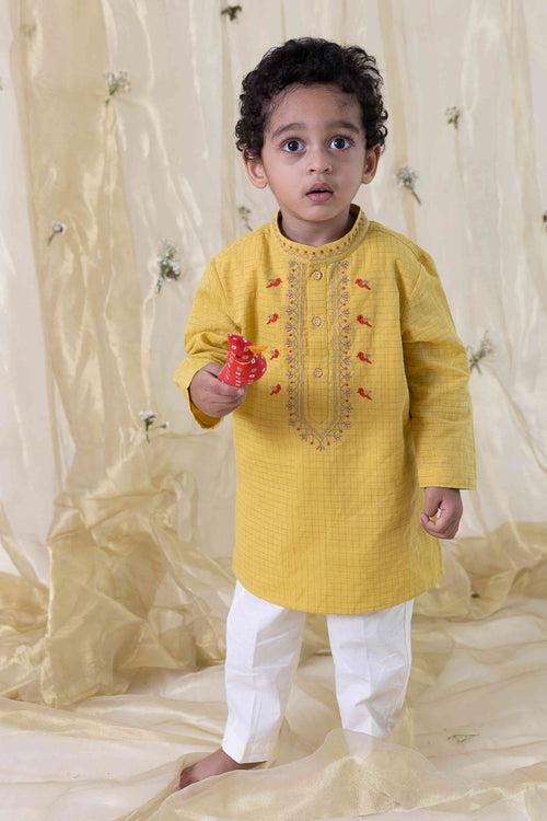 Chidiya Udd Zari Kurta Set - Yellow