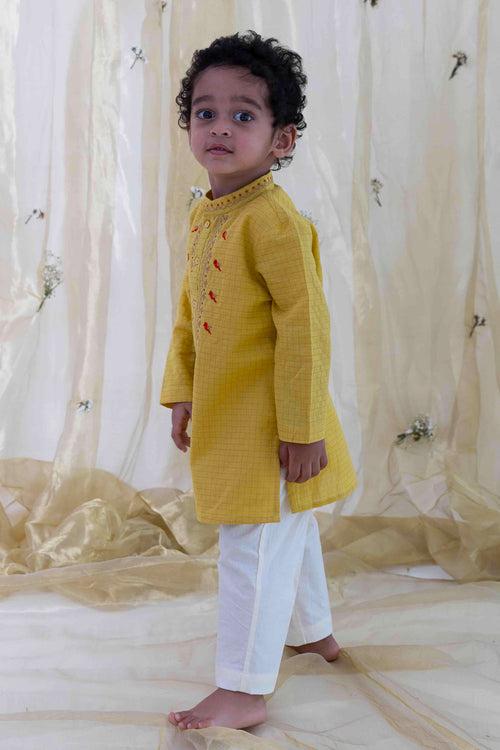 Chidiya Udd Zari Kurta Set - Yellow