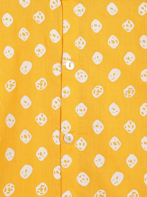 Boy Bandhani Print Cotton Mundu shirt Set - Yellow