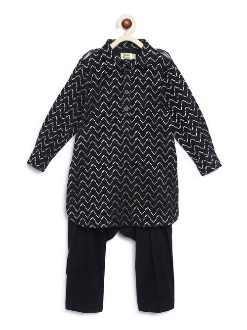 Boy Zigzag Pathani Set-Black