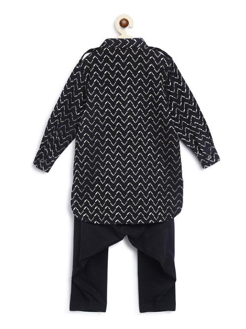 Boy Zigzag Pathani Set-Black