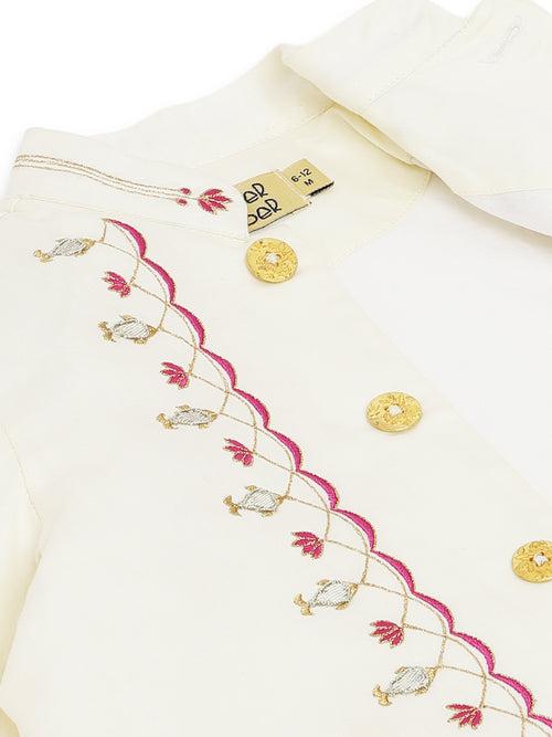 Baby Boy Fish Embroidery Jamna Set - Cream