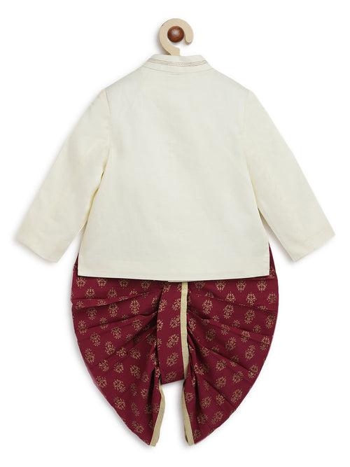 Baby Boy Fish Embroidery Jamna Set - Cream