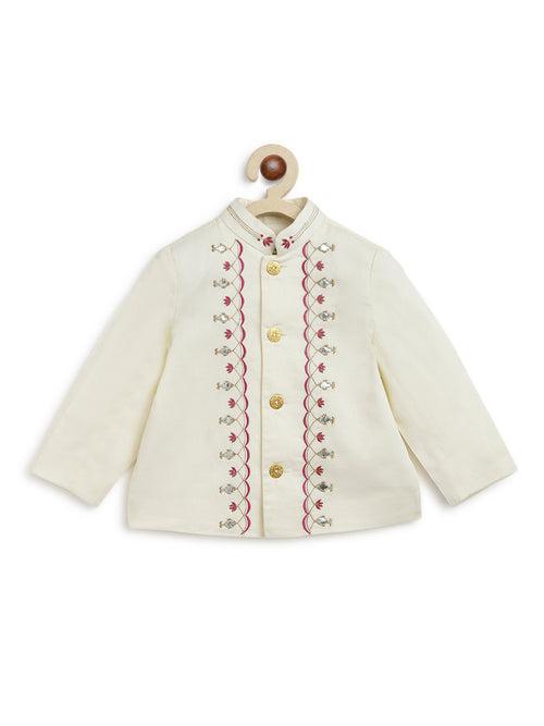 Baby Boy Fish Embroidery Jamna Set - Cream