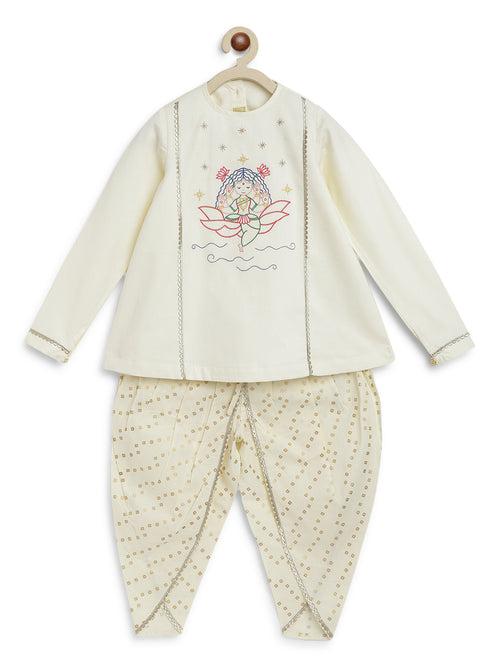 Girl Lakshmi Embroidered Premium Cotton Suit Set - Cream