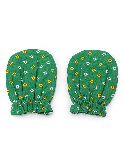 Baby Booties Mittens And Cap Set-Green