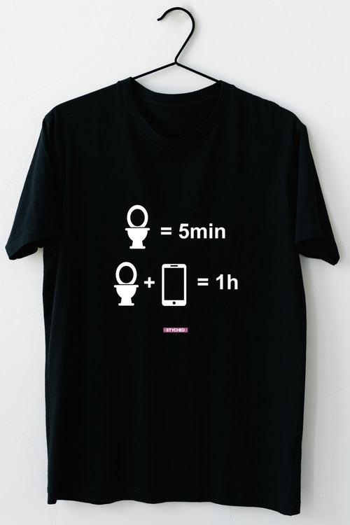 Paytm Exclusive - Time in restroom with phone - Quirky Graphic T-Shirt Black Color