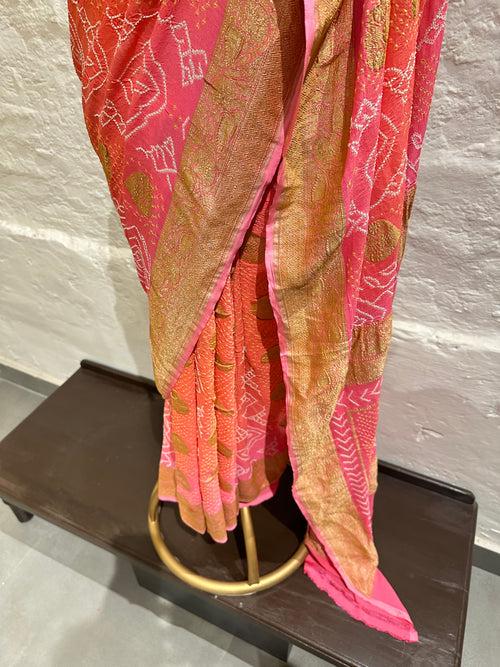 Peach Shaded Banarasi Bandhani Saree