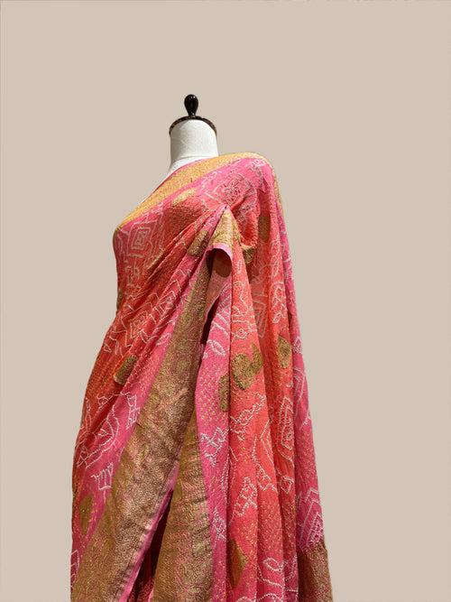 Peach Shaded Banarasi Bandhani Saree