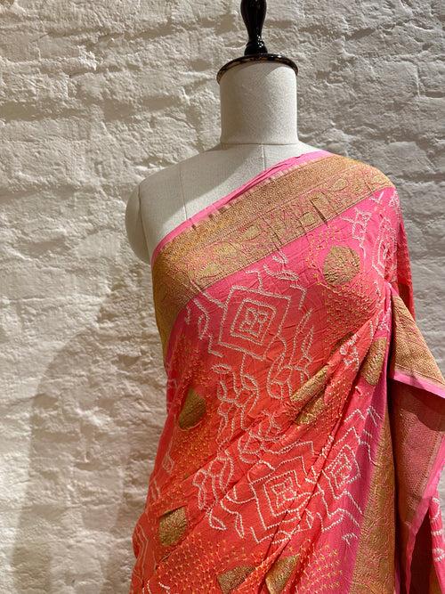 Peach Shaded Banarasi Bandhani Saree