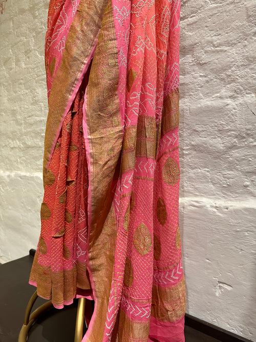 Peach Shaded Banarasi Bandhani Saree