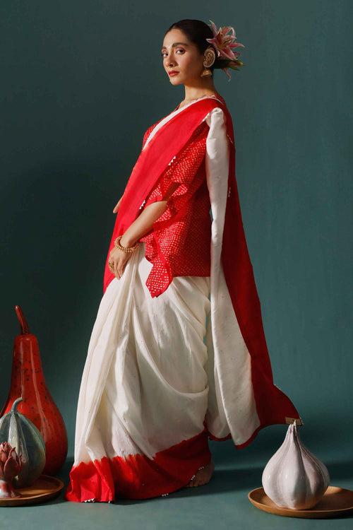 Haze Saree - Red White