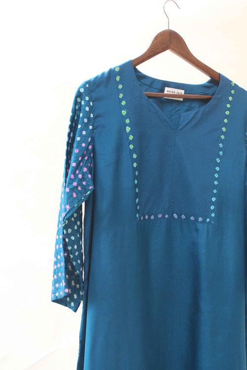 Bandhani Silk Kurta with Multi Colour Bandhani - Blue