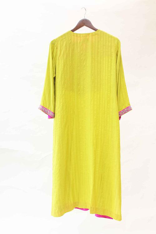 Silk Cotton Green Kurta Pants with Cutdana Yoke