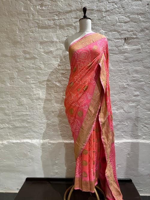 Peach Shaded Banarasi Bandhani Saree