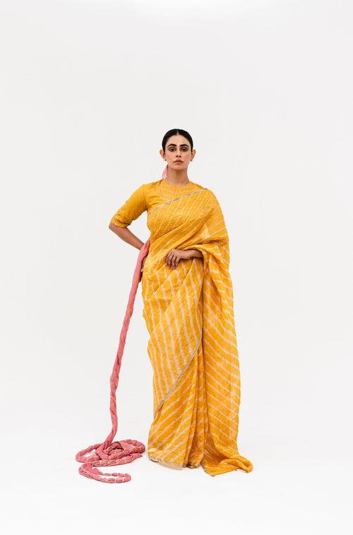 Luni Leheriya Saree - Yellow