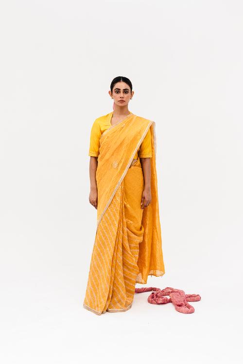 Sukri Leheriya Saree - Yellow