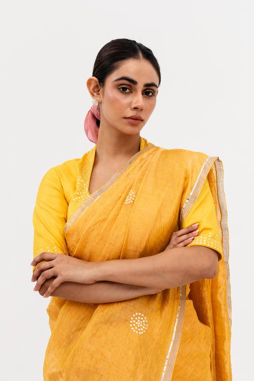 Sukri Leheriya Saree - Yellow