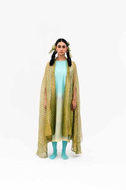 Khari Cape and Dress Set - Green Blue