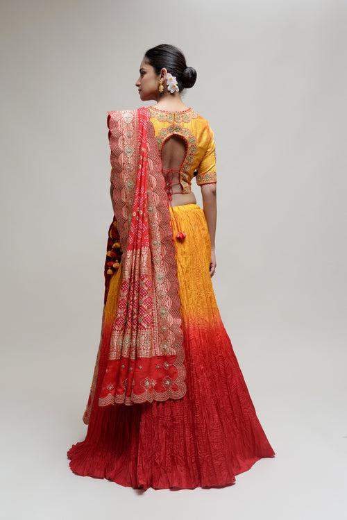 Roza Lehenga Set - Yellow Red