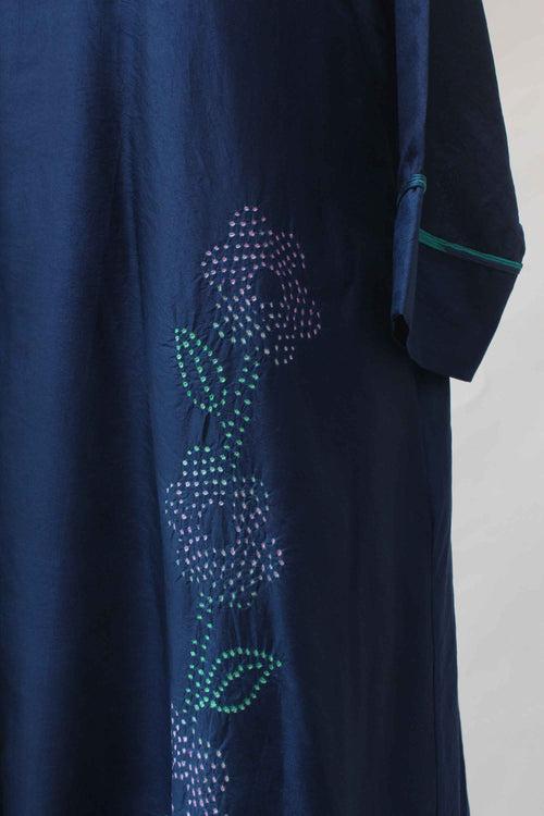 Silk Bandhani Dress in Navy