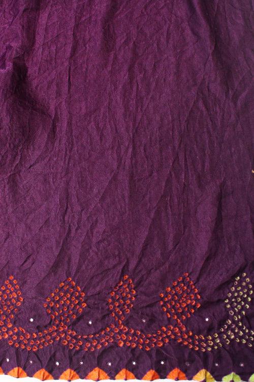 Multicoloured Bandhani on Gaji Silk Saree - Plum