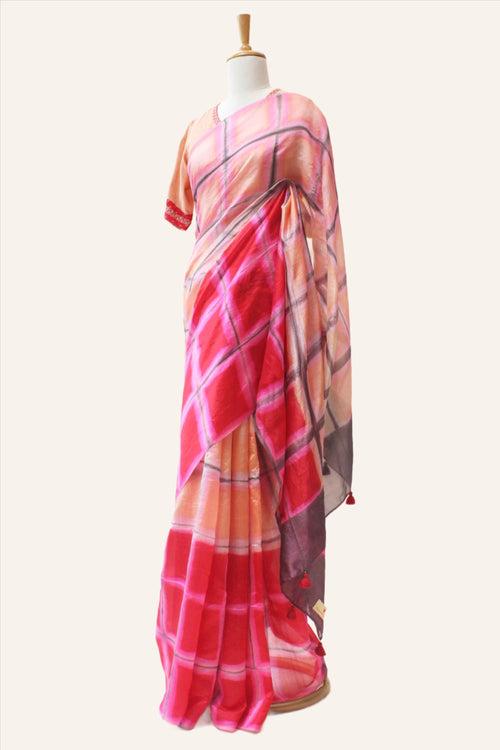 Silk Organza Clamp Dyed Saree with Blouse