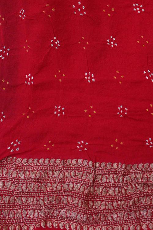 Peach Tomato Shaded Meenakari Banarasi Bandhani Saree