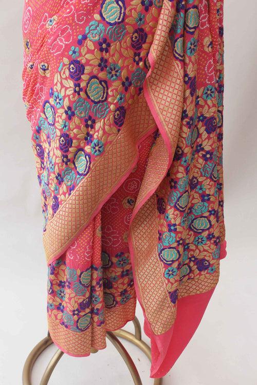 Broad Border Meenakari Saree - Dark Peach