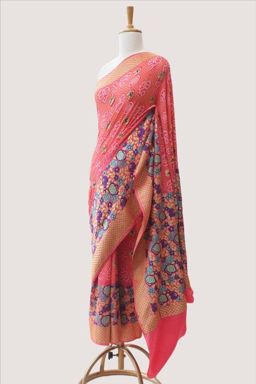 Broad Border Meenakari Saree - Dark Peach